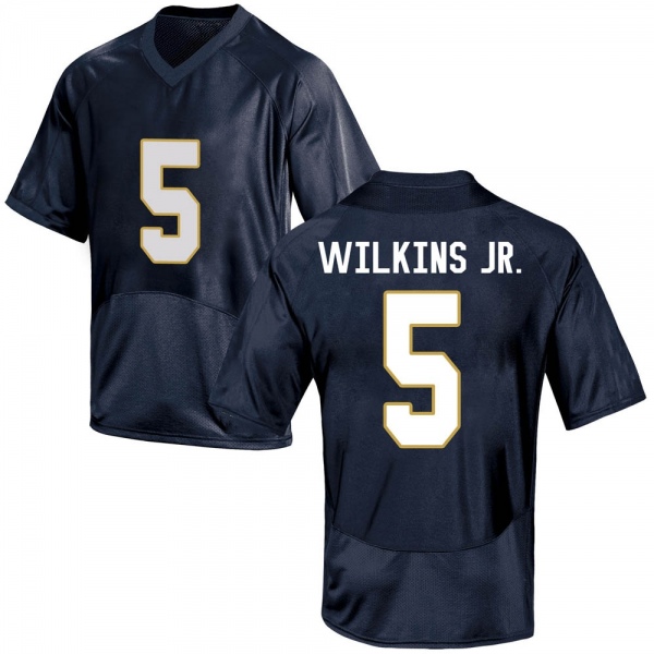 Joe Wilkins Jr. Notre Dame Fighting Irish NCAA Men's #5 Navy Blue Game College Stitched Football Jersey HGS4055RH
